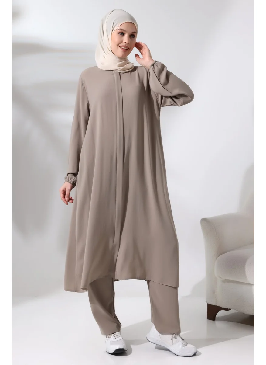 İhvan Ikhwan Women's Hajj and Umrah Outfit Hijab Double Set Mink