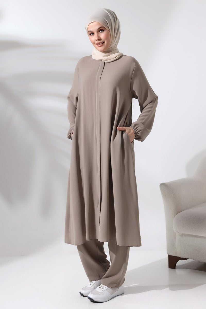 İhvan Ikhwan Women's Hajj and Umrah Outfit Hijab Double Set Mink  - Image 1