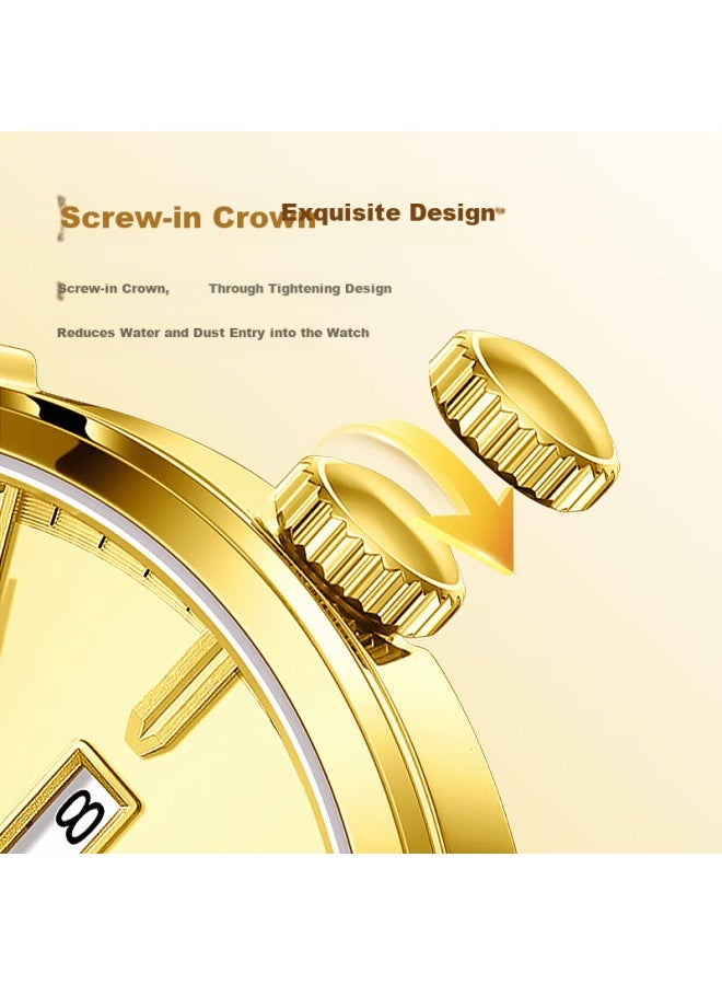 Rosdn Ping An Fu 24k Gold Automatic Mechanical Men's Watch Luminous Waterproof Birthday Gift For Husband And Father - Image 2