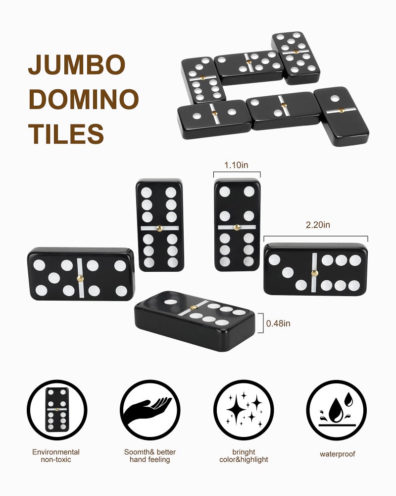 KAILE Jumbo Double 6 Domino Set with Portable Case & 4 Wooden Racks | 28 Large Tiles for Adults & Families | Travel & Board Games for 2-4 Players - Image 5