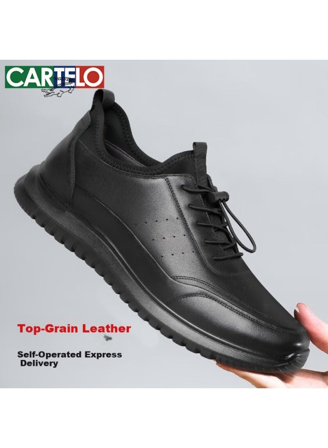 Cartelo First Layer Cowhide New Men's Sports Shoes Soft Sole Soft Surface Lightweight Casual Shoes Kg14 Black Size 39 - Image 1