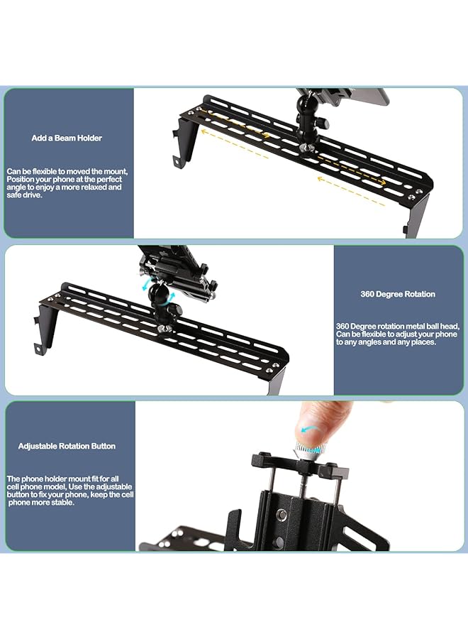 حامل هاتف متعدد الوظائف للسيارة مناسب لسيارة تويوتا Fj Cruiser 2007-2021، حامل هاتف محمول على لوحة القيادة وفتحة تهوية السيارة، حامل هاتف بدون استخدام اليدين، أسود - Image 4