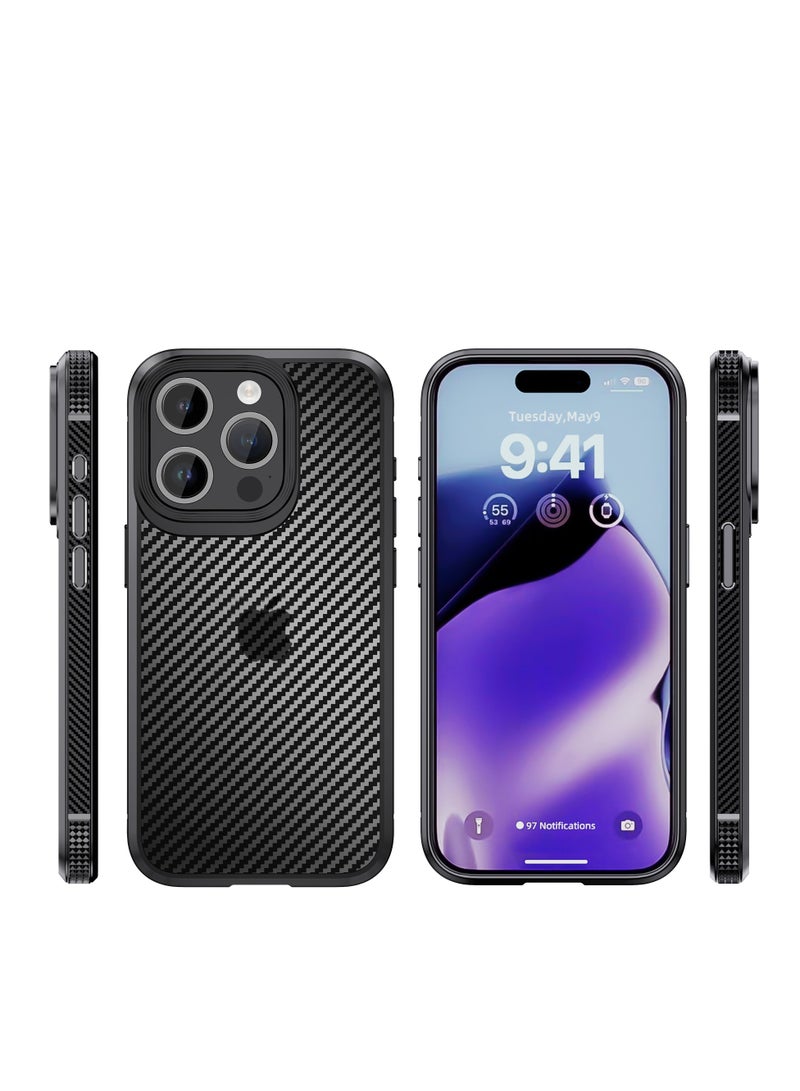 تحكم محسن وراحة: جراب من ألياف الكربون مع نسيج الهوكي الهوائي (جراب أسود لهاتف iPhone 15 Pro Max + واقي عدسة مجاني) - Image 2