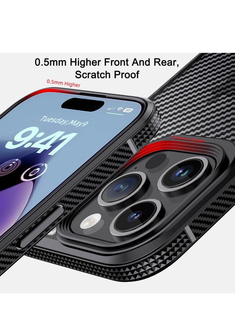 تحكم محسن وراحة: جراب من ألياف الكربون مع نسيج الهوكي الهوائي (جراب أسود لهاتف iPhone 15 Pro Max + واقي عدسة مجاني) - Image 4