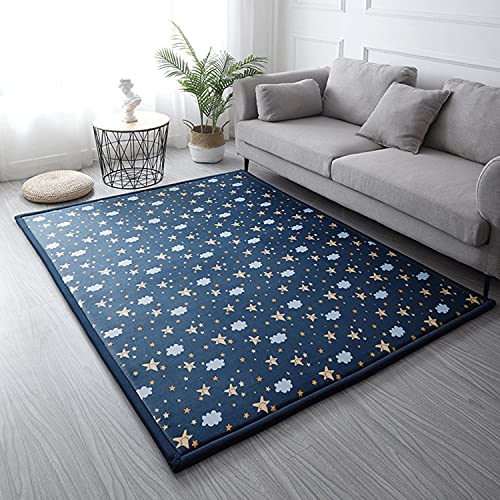 Loartee Coral Velvet Area Rug - 1" Thick Memory Foam Baby Play Mat, Washable Toddler Carpet, Home Decor for Living Room, Nursery, Kids Bedroom, Starry Blue, 4'11"x4'11" - Image 1