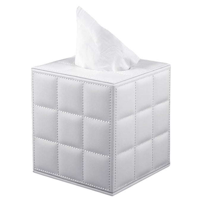 TISSUE BOX COVER SQUARESTYLISH PU LEATHER TISSUE BOX HOLDER FOR DRESSER BATHROOMFACIAL TISSUE HOLDER WITH MAGNETIC BOTTOM FOR HOME OFFICE WHITE