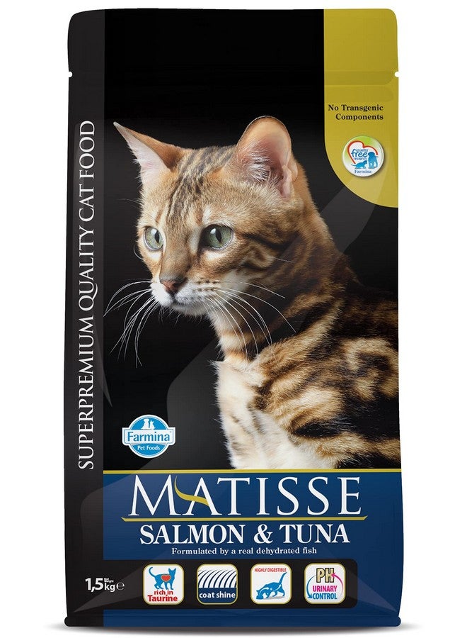 فارمينا طعام القطط الجاف ماتيس، للبالغين، 1.5 كجم، سمك السلمون والتونة (عبوة واحدة) - Image 1