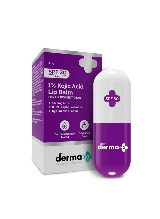 THE derma Co 1% Kojic Acid Lip Balm I With Alpha Arbutin & Hyaluronic Acid I Spf 30 Pa++ I Gives Moisturized Lips | Off White | Travel Friendly | For Dark & Pigmented Lips -4G  - Image 1