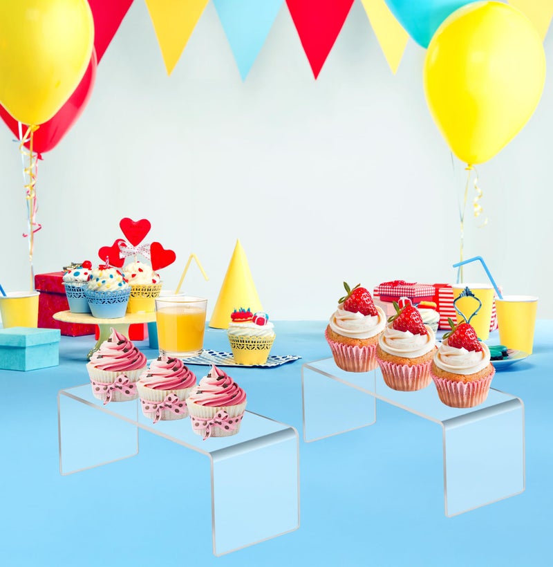 Jusalpha 4 PC Clear Acrylic Risers, Acrylic Display Risers Shelf Showcase Fixtures for Jewelry, Display Stand for Amiibo Funko POP Figures, Cupcakes, Food Display, Cabinet- (8''x 4''x 4.5'', 4 sets) - Image 5