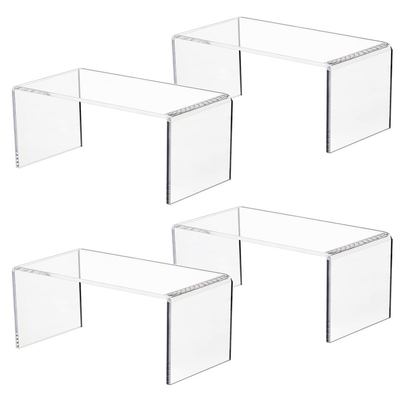 Jusalpha 4 PC Clear Acrylic Risers, Acrylic Display Risers Shelf Showcase Fixtures for Jewelry, Display Stand for Amiibo Funko POP Figures, Cupcakes, Food Display, Cabinet- (8''x 4''x 4.5'', 4 sets) - Image 1