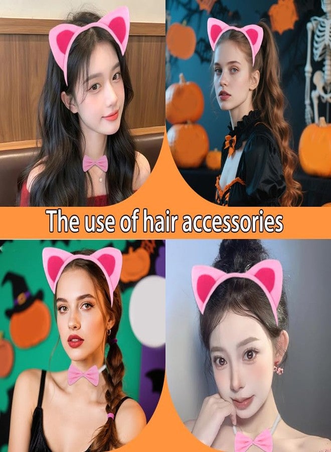 Sisadodo Halloween Cat Costume Set for Women Girls Pink Cat Ears Headband Cute Bow Collar and Tail for Halloween Cosplay Costumes Decorations for Women Adult Animal Ear Headbands Accessories for Woman Girls - Image 4