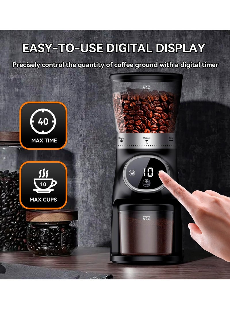 Excefore Electric Burr Coffee Grinder with Digital Control, Espresso Grinder with 31 Precise Settings for 1-10 Cups, Coffee Grinder Electric with Time Display, Black  - Image 4