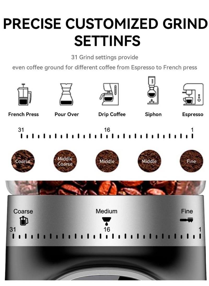 Excefore Electric Burr Coffee Grinder with Digital Control, Espresso Grinder with 31 Precise Settings for 1-10 Cups, Coffee Grinder Electric with Time Display, Black  - Image 3