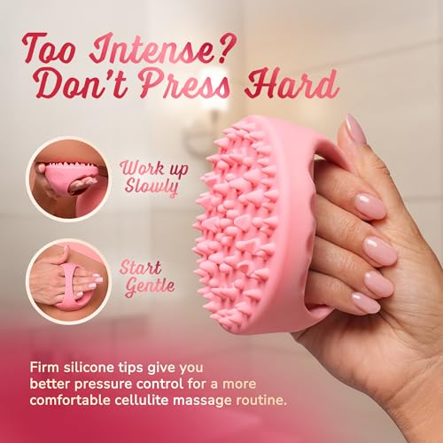 SILKLE Cellulite Massage Tool & Lymphatic Drainage Massager - Silicone Anti Cellulite Massage Brush for Body Sculpting with Ergonomic Handle - Cellulite Remover for Legs, Thighs and Belly - Pink - Image 3