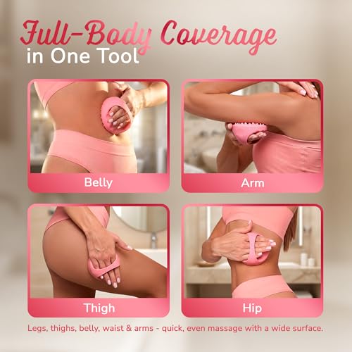 SILKLE Cellulite Massage Tool & Lymphatic Drainage Massager - Silicone Anti Cellulite Massage Brush for Body Sculpting with Ergonomic Handle - Cellulite Remover for Legs, Thighs and Belly - Pink - Image 4