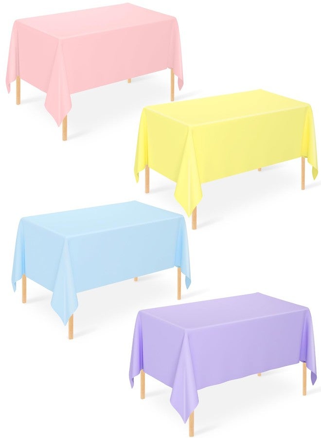 WNINK 4 Pcs Plastic Pastel Color Tablecloths, Blue, Pink, Yellow, Purple Table Cloth Disposable Rectangle Table Covers for Baby Shower, Bridal Shower, Wedding, Birthday Party Decorations 54 x 108 Inch - Image 1