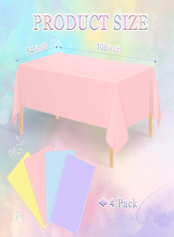 WNINK 4 Pcs Plastic Pastel Color Tablecloths, Blue, Pink, Yellow, Purple Table Cloth Disposable Rectangle Table Covers for Baby Shower, Bridal Shower, Wedding, Birthday Party Decorations 54 x 108 Inch - Image 2