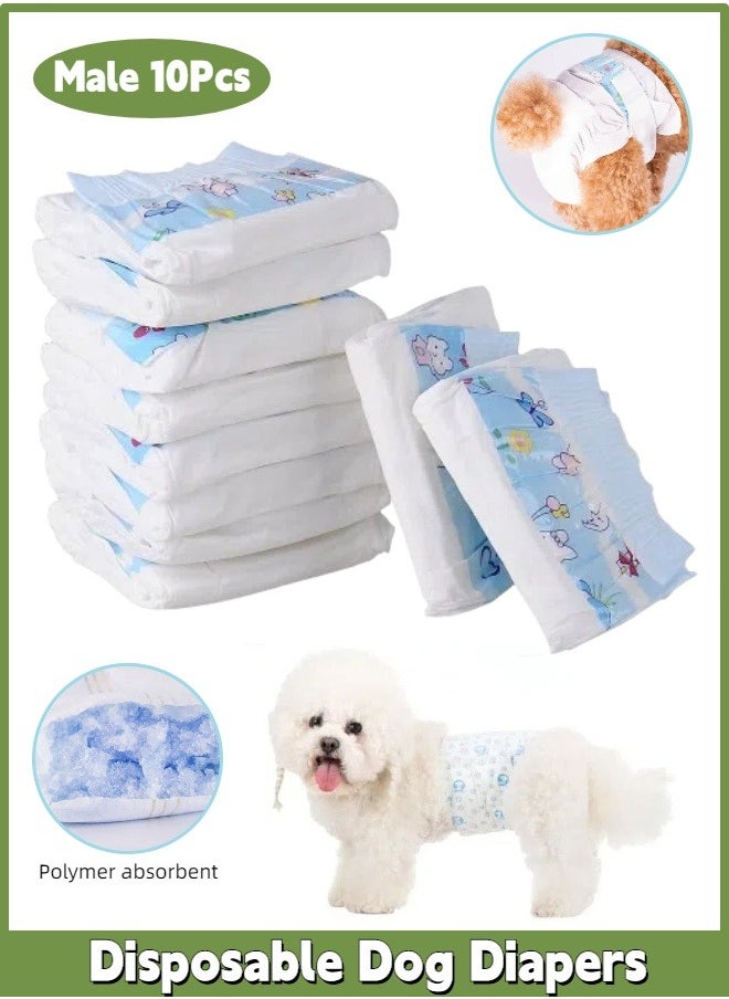 Generic - Disposable Dog Diapers Male 10pcs Adjustable Male Dog Wraps with Leak Proof Fit Puppy Diaper Liners Ultra Absorbent Doggie Diapers for Male Dogs Incontinence Excitable Urination - Image 1