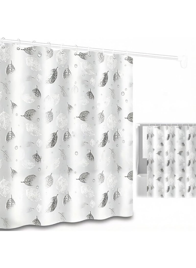 4 Pack 180×180cm PEVA Leaf Print Shower Curtain Set, Waterproof Mildew Resistant Bathroom Shower Liner with 12 Plastic Hooks Each, Durable Bathtub Curtain for Bathroom Decor - Image 1