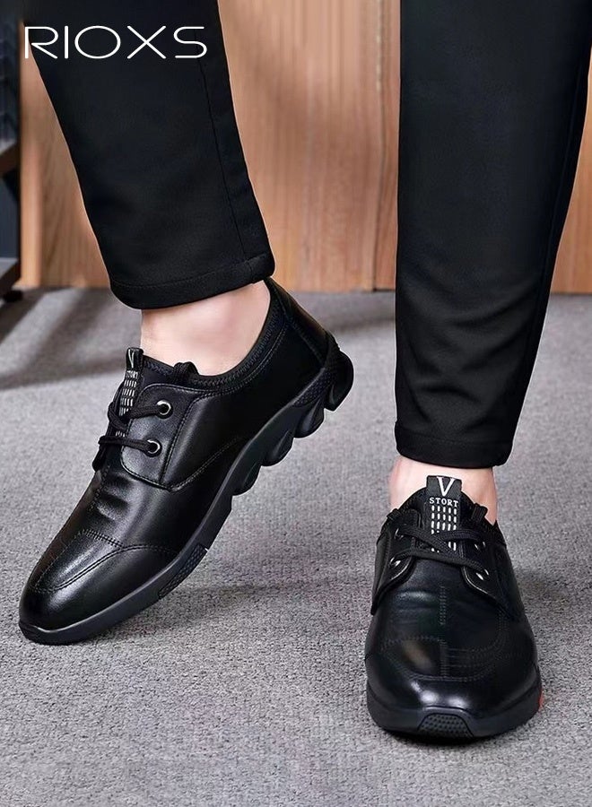 RIOXS Men's Business Leather Shoes, Lace-up Round-toe Oxford Shoes, Stylish Classic Loafer, Comfortable Lightweight Walking Shoes, Fashion Men's Shoes With Low Heel, Classic Black Formal Shoes, Mens Business Shoes for Daily Wear and Formal Occasions, Casual Dress Shoes - Image 1