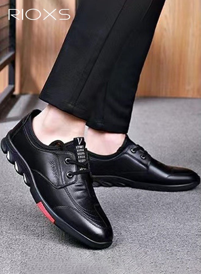 RIOXS Men's Business Leather Shoes, Lace-up Round-toe Oxford Shoes, Stylish Classic Loafer, Comfortable Lightweight Walking Shoes, Fashion Men's Shoes With Low Heel, Classic Black Formal Shoes, Mens Business Shoes for Daily Wear and Formal Occasions, Casual Dress Shoes - Image 4