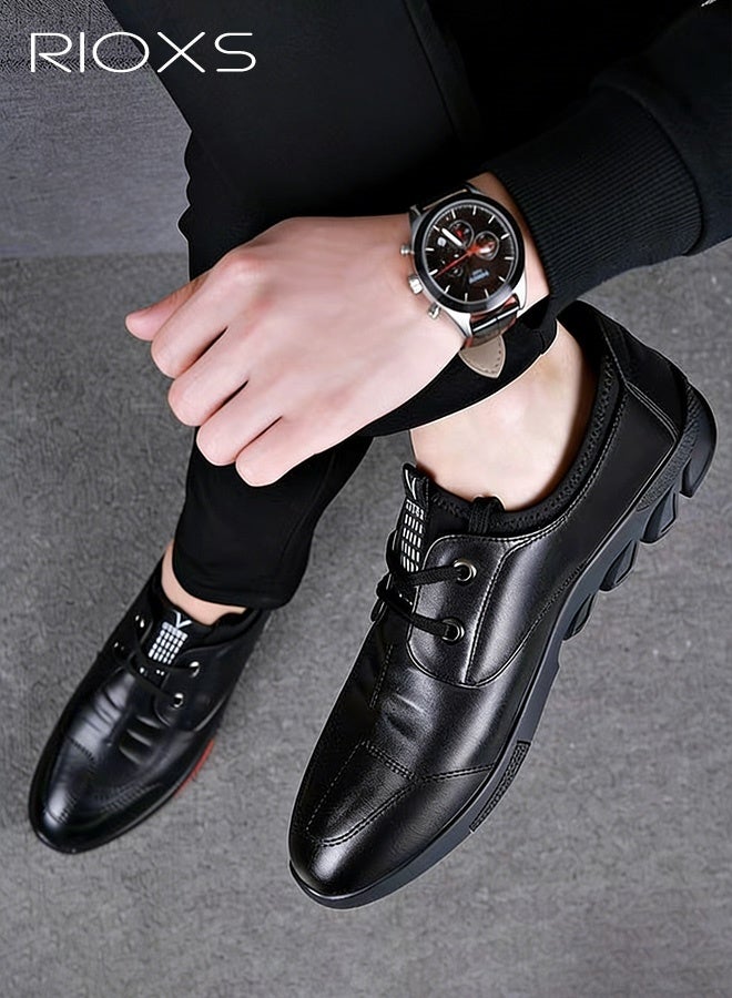 RIOXS Men's Business Leather Shoes, Lace-up Round-toe Oxford Shoes, Stylish Classic Loafer, Comfortable Lightweight Walking Shoes, Fashion Men's Shoes With Low Heel, Classic Black Formal Shoes, Mens Business Shoes for Daily Wear and Formal Occasions, Casual Dress Shoes - Image 3