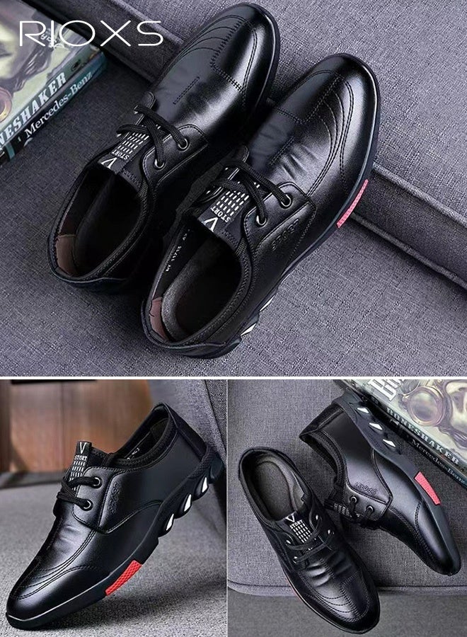 RIOXS Men's Business Leather Shoes, Lace-up Round-toe Oxford Shoes, Stylish Classic Loafer, Comfortable Lightweight Walking Shoes, Fashion Men's Shoes With Low Heel, Classic Black Formal Shoes, Mens Business Shoes for Daily Wear and Formal Occasions, Casual Dress Shoes - Image 5