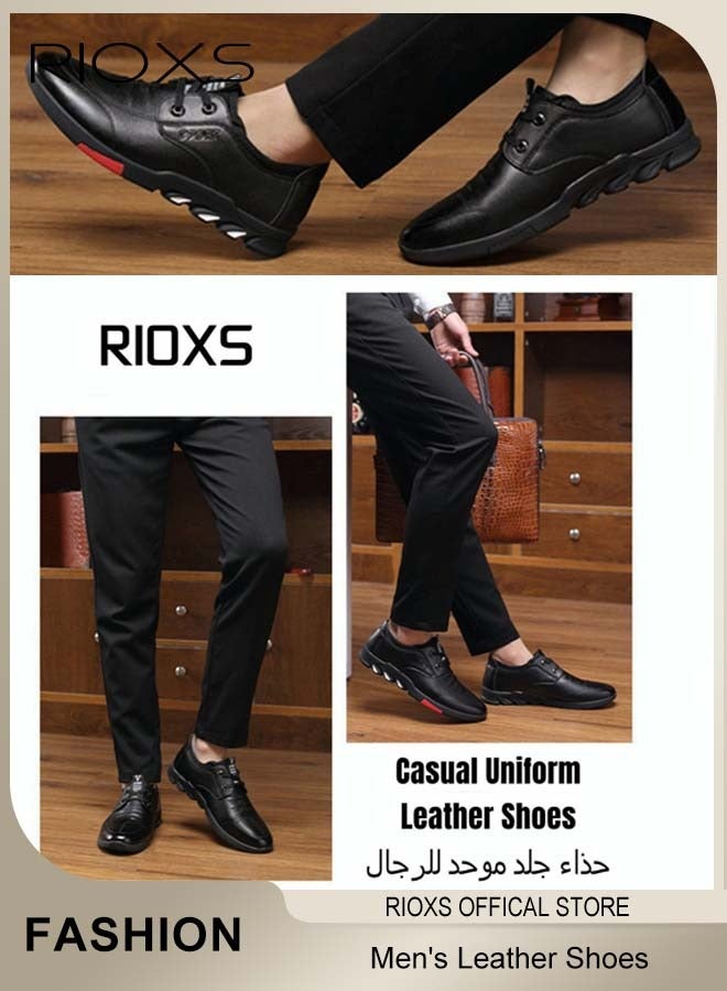 RIOXS Men's Business Leather Shoes, Lace-up Round-toe Oxford Shoes, Stylish Classic Loafer, Comfortable Lightweight Walking Flats, Suitable for Daily Wear and Formal Occasions  - Image 2