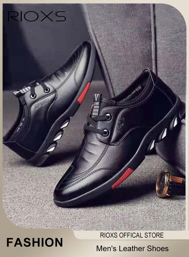 RIOXS Men's Business Leather Shoes, Lace-up Round-toe Oxford Shoes, Stylish Classic Loafer, Comfortable Lightweight Walking Flats, Suitable for Daily Wear and Formal Occasions  - Image 4