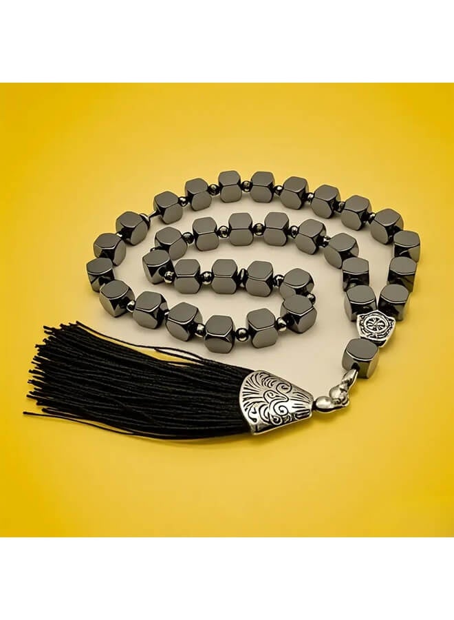Bliszaar Black Balm Stone Prayer Beads Bracelet - Avant-Garde Minimalist Design with Intricate Patterns, Durable Natural Stone Pendant for Daily Wear, Gift Giving u0026 Spiritual Accessories, Prayer Bead Bracelet, Everyday Accessory, Elegant Accessory, Highquality Beads 8 MM Beads - Image 2