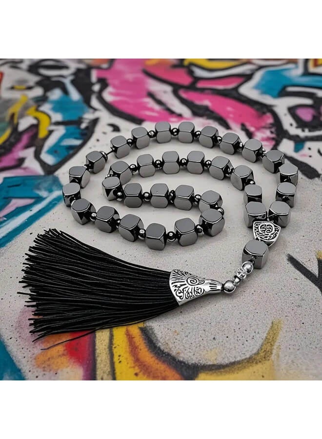 Bliszaar Black Balm Stone Prayer Beads Bracelet - Avant-Garde Minimalist Design with Intricate Patterns, Durable Natural Stone Pendant for Daily Wear, Gift Giving u0026 Spiritual Accessories, Prayer Bead Bracelet, Everyday Accessory, Elegant Accessory, Highquality Beads 8 MM Beads - Image 3