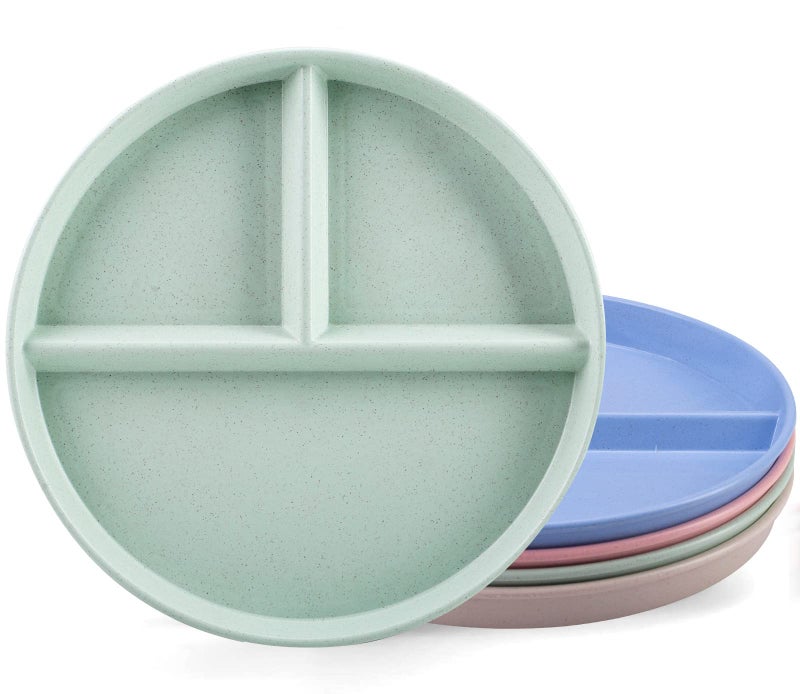 Orrdiffi Dinner Plates 4pcs Divided Plate Portion Control 3 Compartment Diet PlatesUnbreakable Plastic Plates ReusableMicrowave and Dishwasher SafeNonToxinBPA FreeHealthy for Adult Kids  9