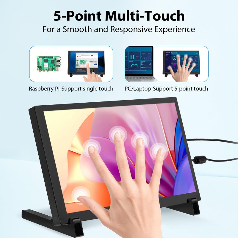ELECROW 10.1 Inch Touchscreen Monitor, 1280x800 IPS LCD HD Display with Stand, Portable Capacitive Touch Screen for Raspberry Pi 3/3B+/4B/5, Jetson Nano, Banana Pi, PC, Windows, Beaglebone - Image 4