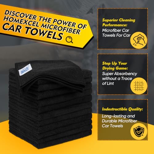 HOMEXCEL Black Microfiber Cleaning Cloths 12 Pack, 12.5 x 12.5 inch Microfiber Towel for Cars, Ultra Absorbent Car Washing Cloth, Lint Free Streak Free Cleaning Rags for Car, Kitchen, and Window - Image 2