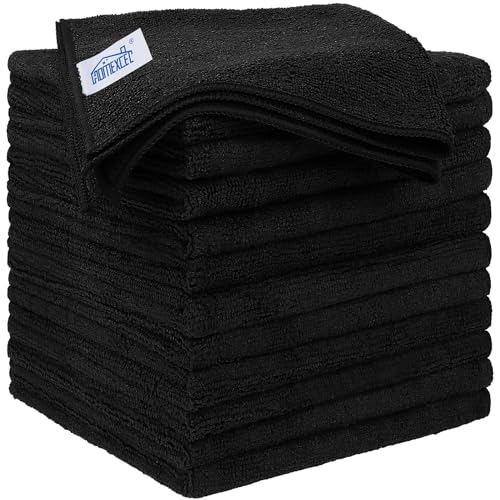 HOMEXCEL Black Microfiber Cleaning Cloths 12 Pack, 12.5 x 12.5 inch Microfiber Towel for Cars, Ultra Absorbent Car Washing Cloth, Lint Free Streak Free Cleaning Rags for Car, Kitchen, and Window - Image 1