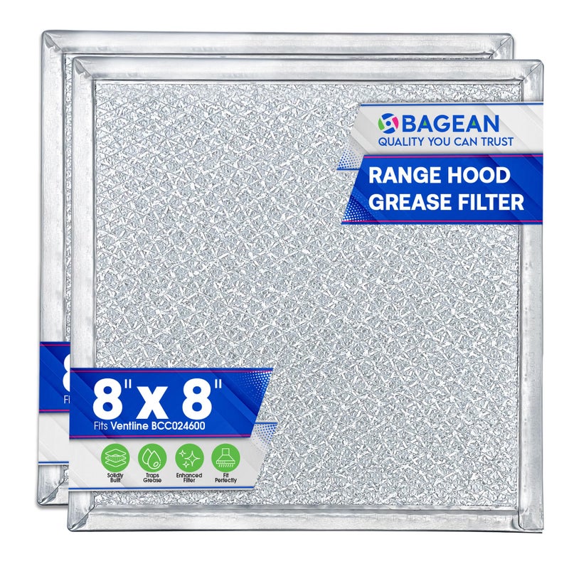 Bagean Stove Vent Filter 8X8 Inch Bcc024600 Compatible With Ventline Range Hood Filter Replacement For Kitchen Exhaust Fan - Aluminum Screen Blocks Grease & Filters Over Oven Air (2-Pack) - Image 1
