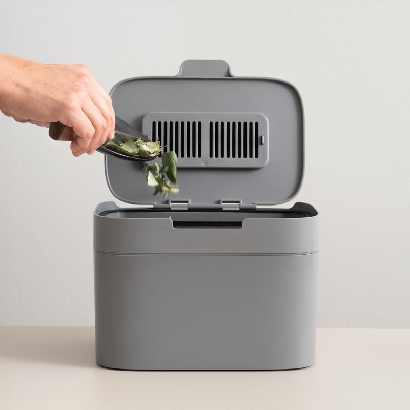 KAZAI. Compost Bin Kitchen 'Elin' | 1.2 GAL / 4.5L Countertop Compost Bin with Lid & Carbon Filter | Odor-Free, Dishwasher Safe, with Inner Bucket | Small Indoor Kitchen Composter | Stone-Gray - Image 3