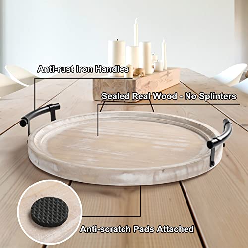 Relaxing Garden Round Wood Tray/w Wood Bead Garland - 13" Decorative Trays for Home Decor - Round Wooden Tray with Handles - Circle Trays for Home Decor - Image 4
