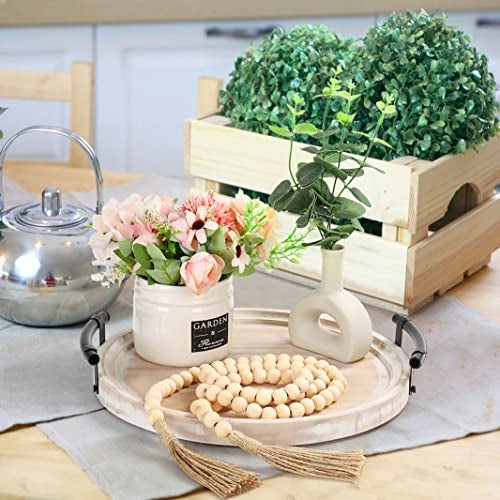 Relaxing Garden Round Wood Tray/w Wood Bead Garland - 13" Decorative Trays for Home Decor - Round Wooden Tray with Handles - Circle Trays for Home Decor - Image 5