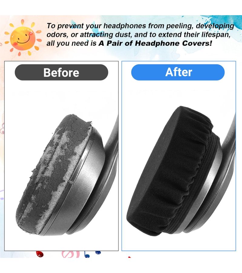 Black Washable Stretchable Headphone Earpads Sweatproof for Gym Black 4pcs - Image 3
