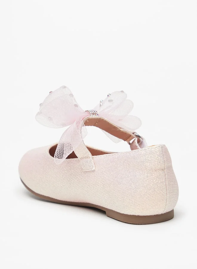 JUNIORS Girls Bow Embellished Ballerina Shoes With Hook And Loop Closure