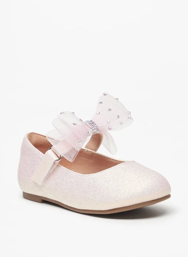 JUNIORS Girls Bow Embellished Ballerina Shoes With Hook And Loop Closure