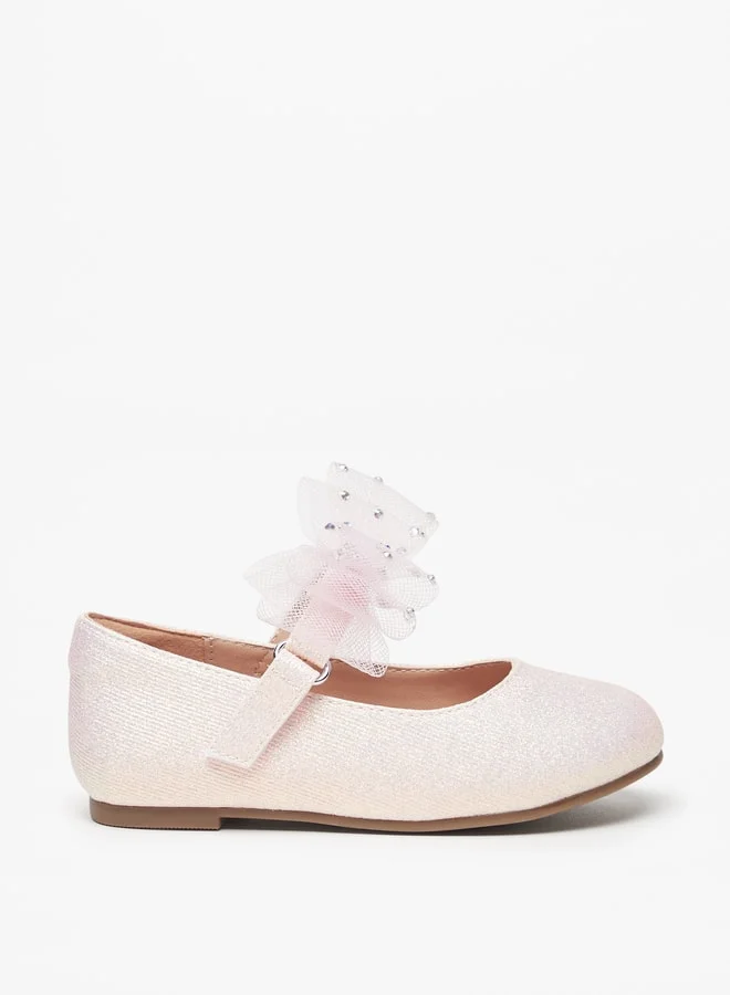 JUNIORS Girls Bow Embellished Ballerina Shoes With Hook And Loop Closure