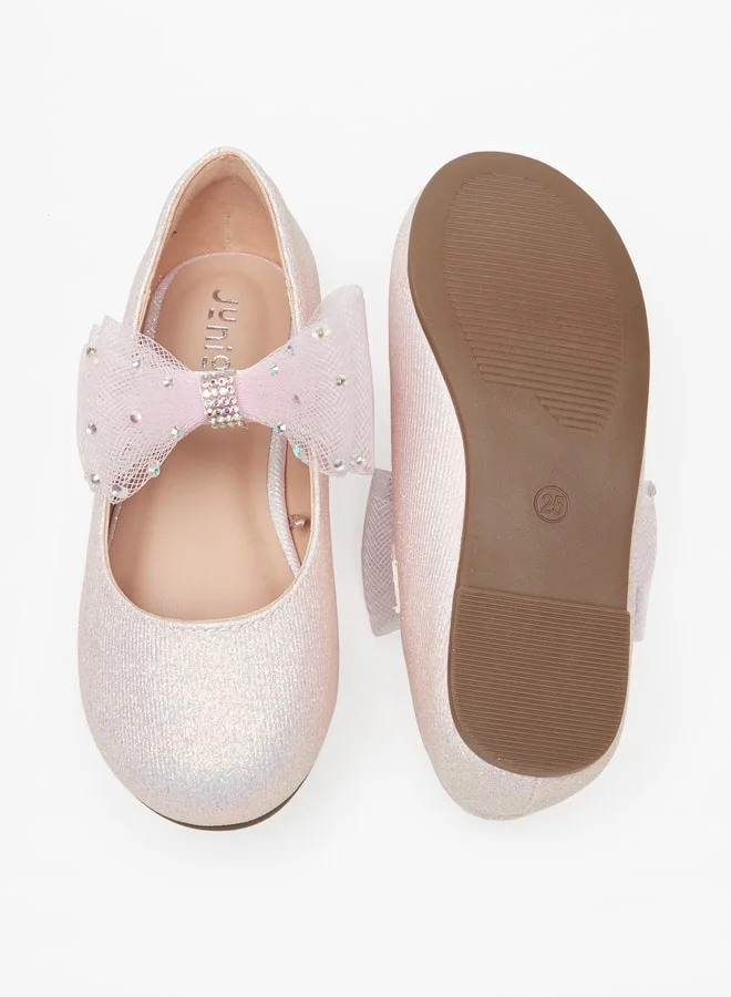 JUNIORS Girls Bow Embellished Ballerina Shoes With Hook And Loop Closure