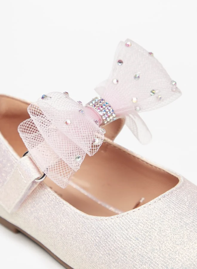 JUNIORS Girls Bow Embellished Ballerina Shoes With Hook And Loop Closure