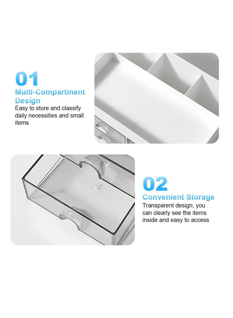 Desk Organiser, Desk Supplies Organiser with 4 Drawers, Desktop Stationery Storage Box, Space Saving Desk Organiser Drawers, Pen Pot Desk Storage Organiser, for Office Home School (White) - Image 3
