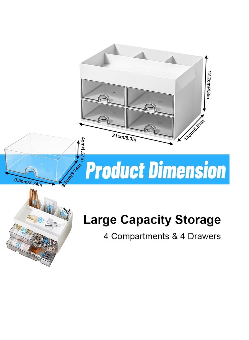 Desk Organiser, Desk Supplies Organiser with 4 Drawers, Desktop Stationery Storage Box, Space Saving Desk Organiser Drawers, Pen Pot Desk Storage Organiser, for Office Home School (White) - Image 2