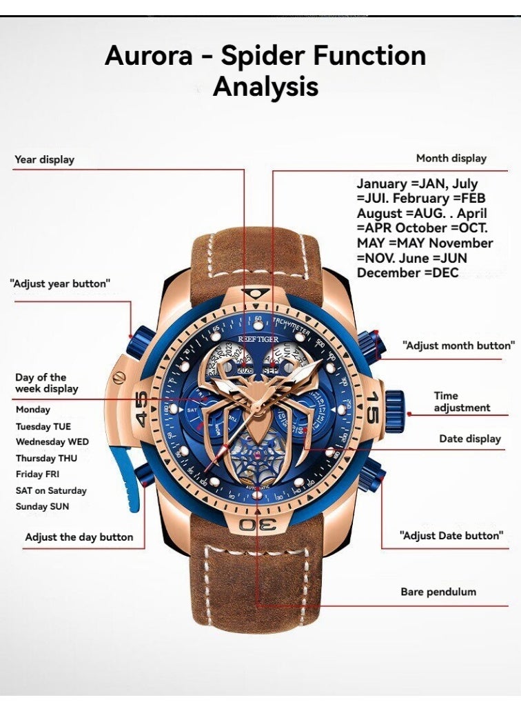 REEF TIGER high-end brand watch, fully automatic mechanical men's watch, fashionable waterproof night light large dial watch - Image 3