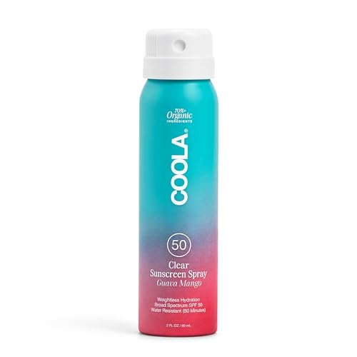 COOLA Organic Sunscreen SPF 50 Sunblock Spray Dermatologist Tested Skin Care for Daily Protection Vegan and Gluten Free Guava Mango Travel Size 2 Fl Oz