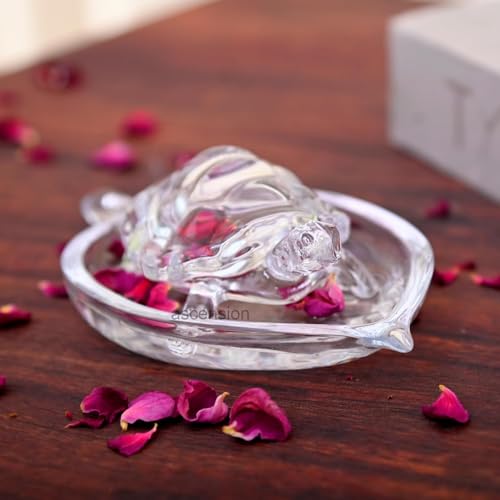 Perfect Pricee Vastu Feng Shui Crystal Turtle on Glass Plate – Clear Crystal Tortoise for Good Luck, Prosperity & Home Harmony - Image 2